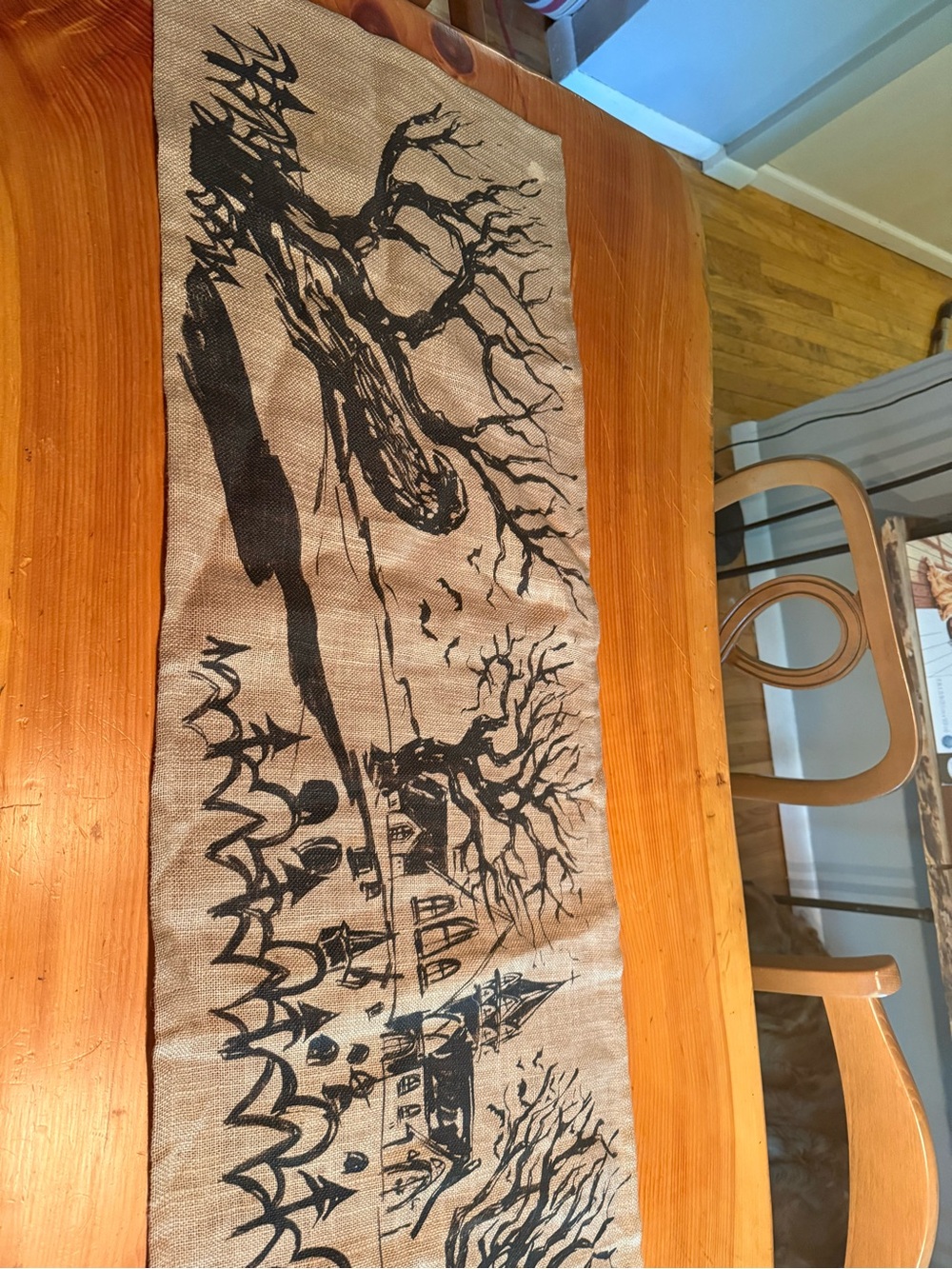 Pottery Barn Black & Natural Halloween Table Runner